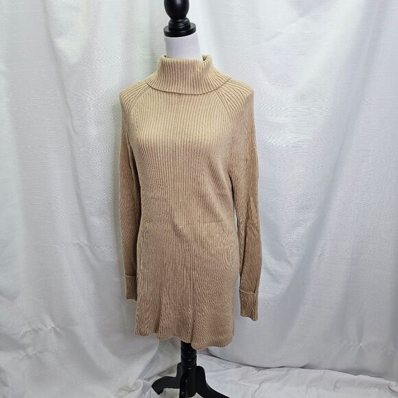 White House Black Market Tan Cuffed Sleeve Turtleneck Pointelle Sweater Size XL - Picture 4 of 11